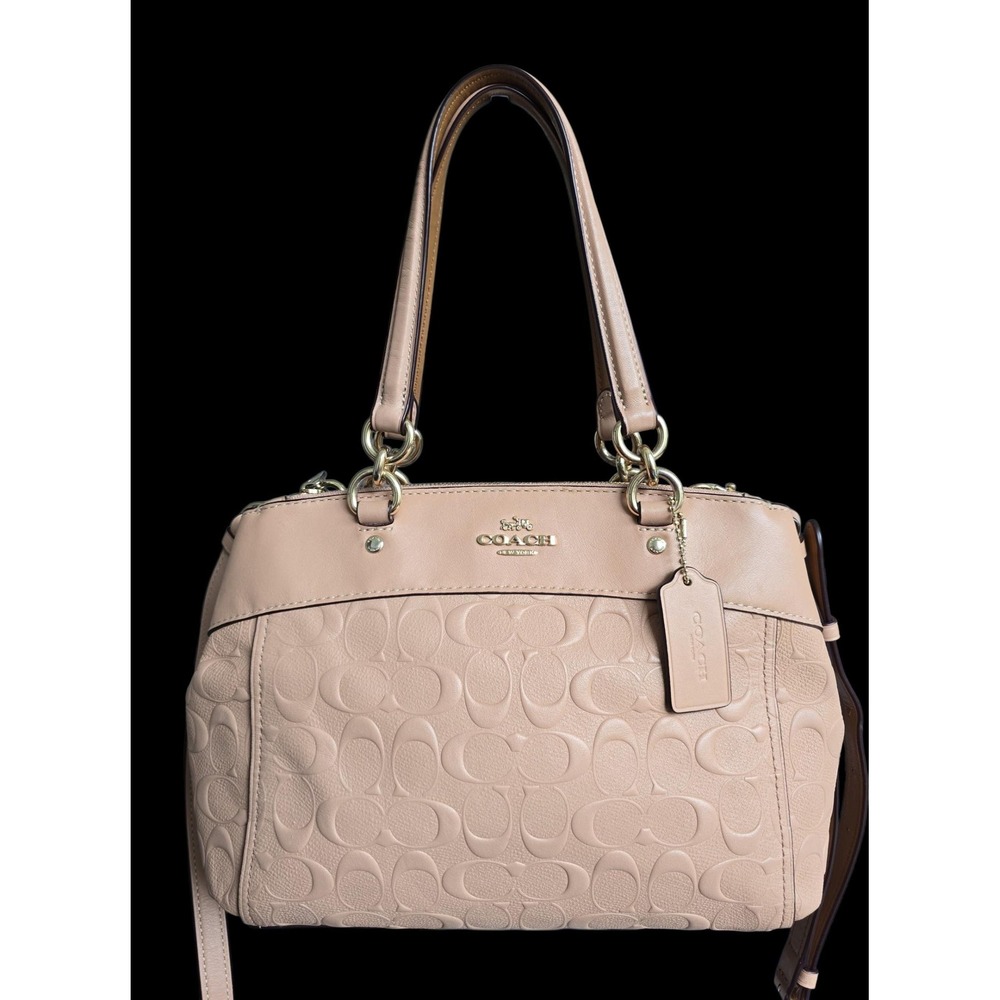 Coach Mini Brooke Carryall Signature Embossed Leather F28472 Beechwood Nude EUC